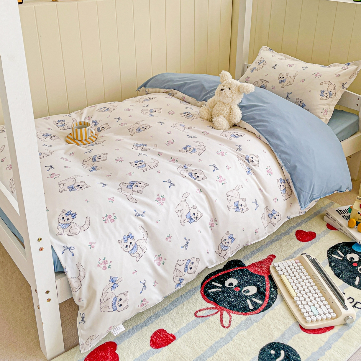 楠沐家纺 2025新款芦荟棉印花学生宿舍上下铺四件套三件套 猫咪小姐