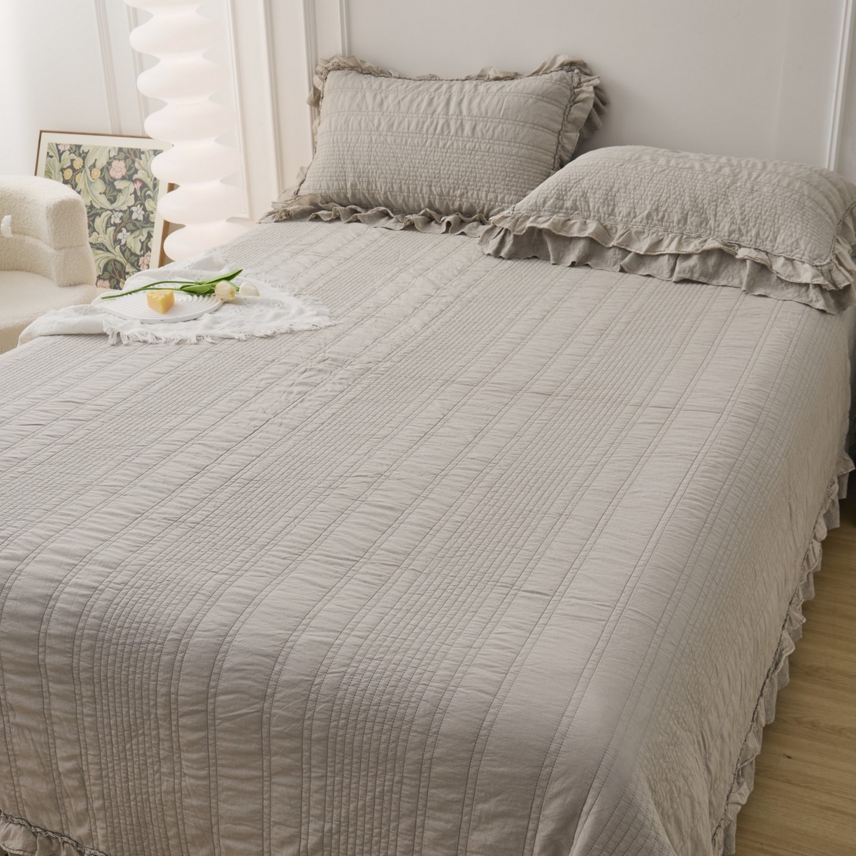 91家纺网 家纺一手货源 找家纺 上喜 2025新款全棉砂洗床盖新升级第五代 深灰