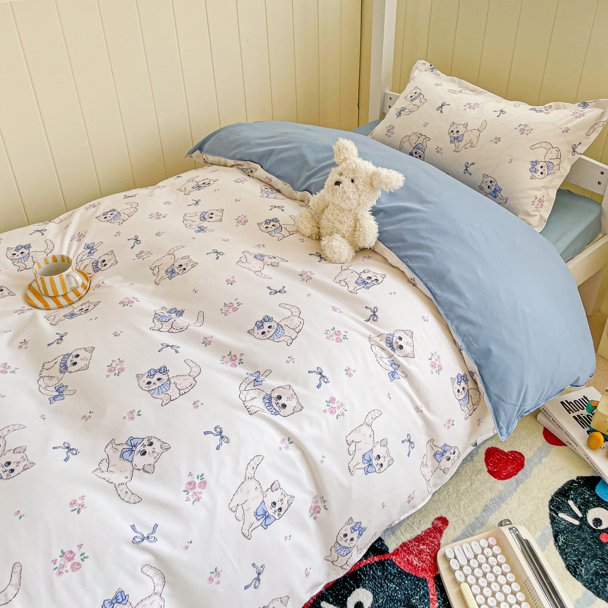 91家纺网 家纺一手货源 找家纺 楠沐家纺 2025新款芦荟棉印花学生宿舍上下铺四件套三件套 猫咪小姐