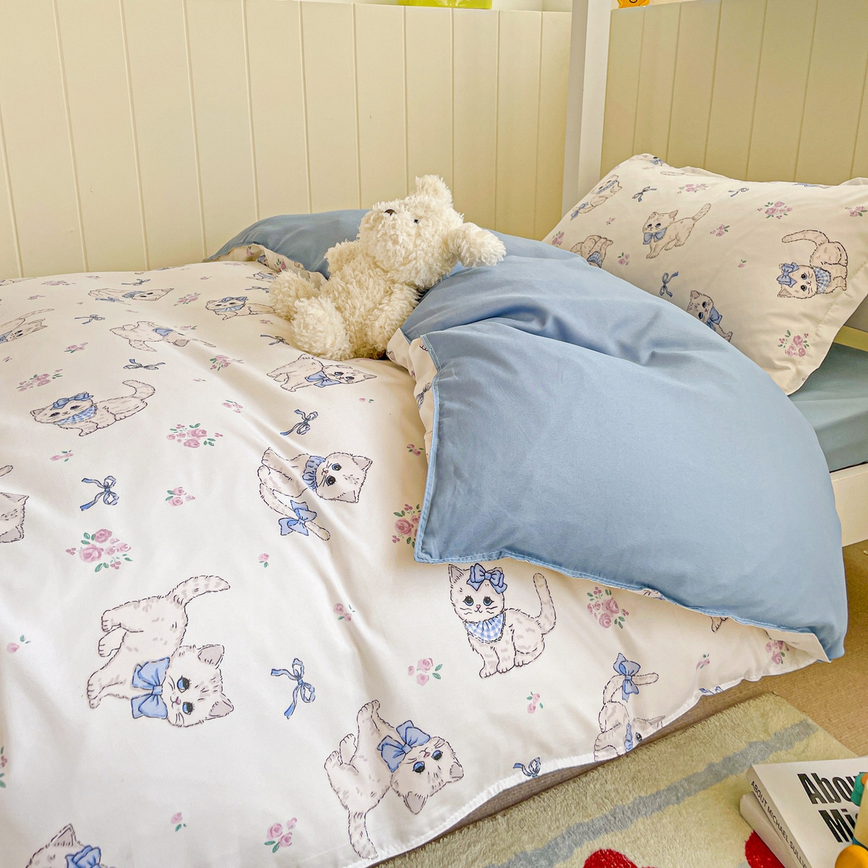 91家纺网 家纺一手货源 找家纺 楠沐家纺 2025新款芦荟棉印花学生宿舍上下铺四件套三件套 猫咪小姐