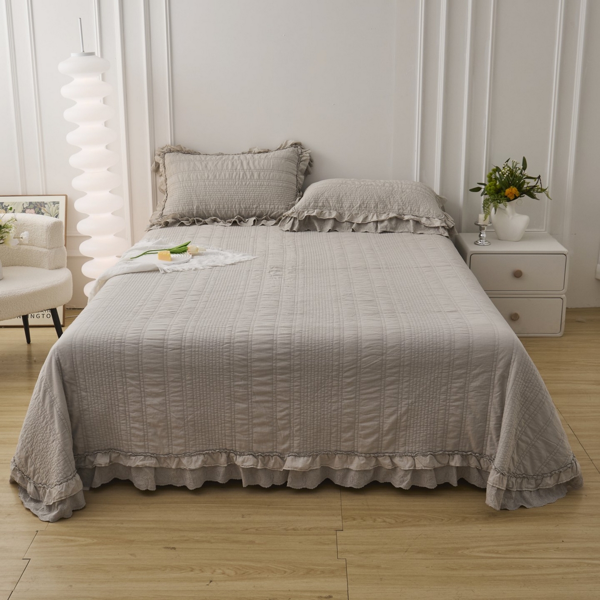 91家纺网 家纺一手货源 找家纺 上喜 2025新款全棉砂洗床盖新升级第五代 深灰