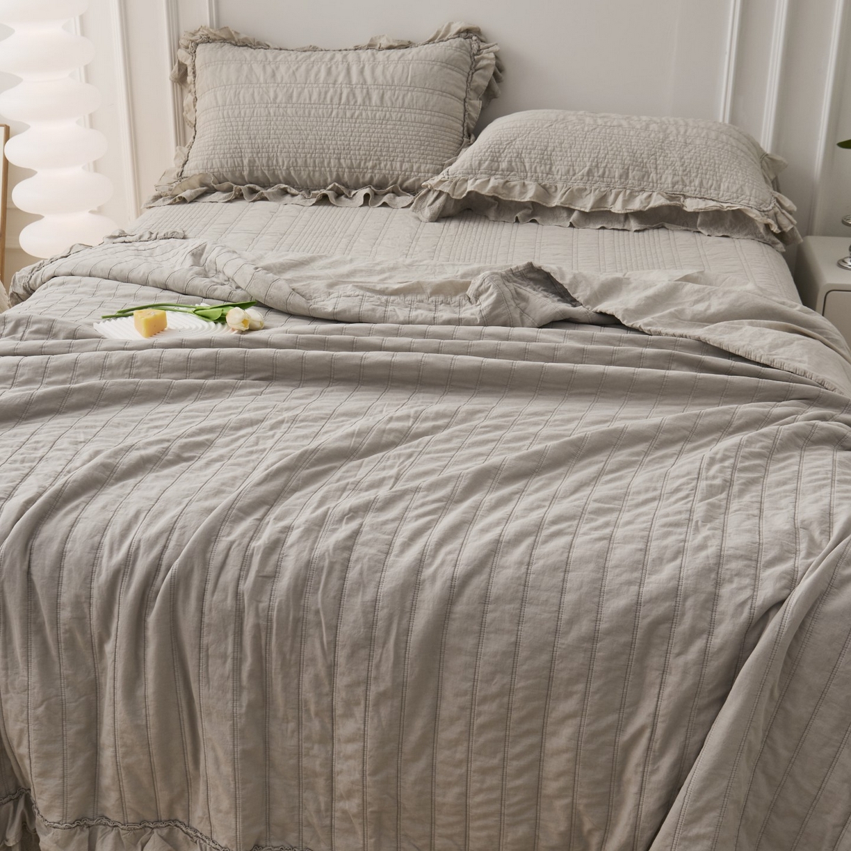 91家纺网 家纺一手货源 找家纺 上喜 2025新款全棉砂洗床盖新升级第五代 深灰