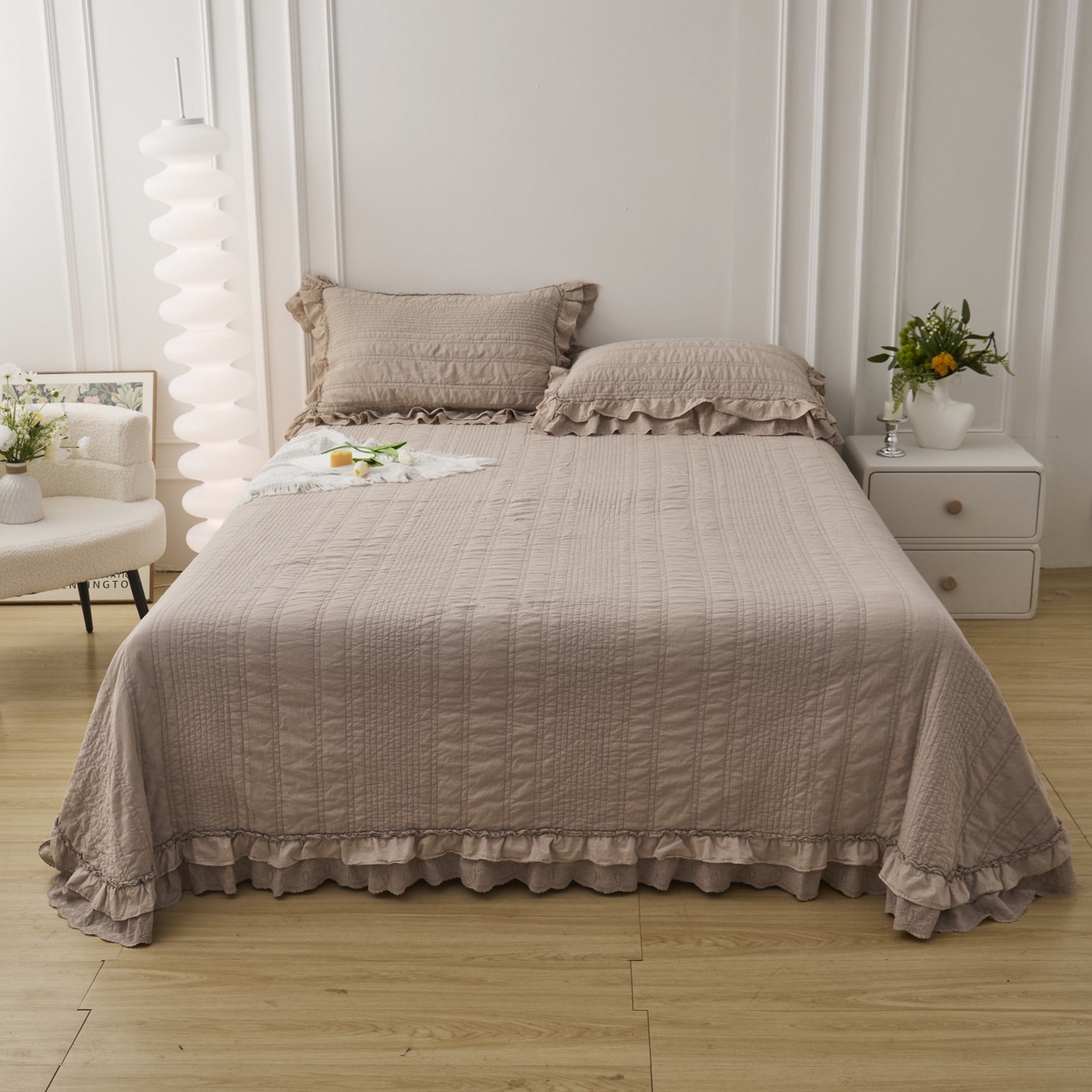 91家纺网 家纺一手货源 找家纺 上喜 2025新款全棉砂洗床盖新升级第五代 深咖