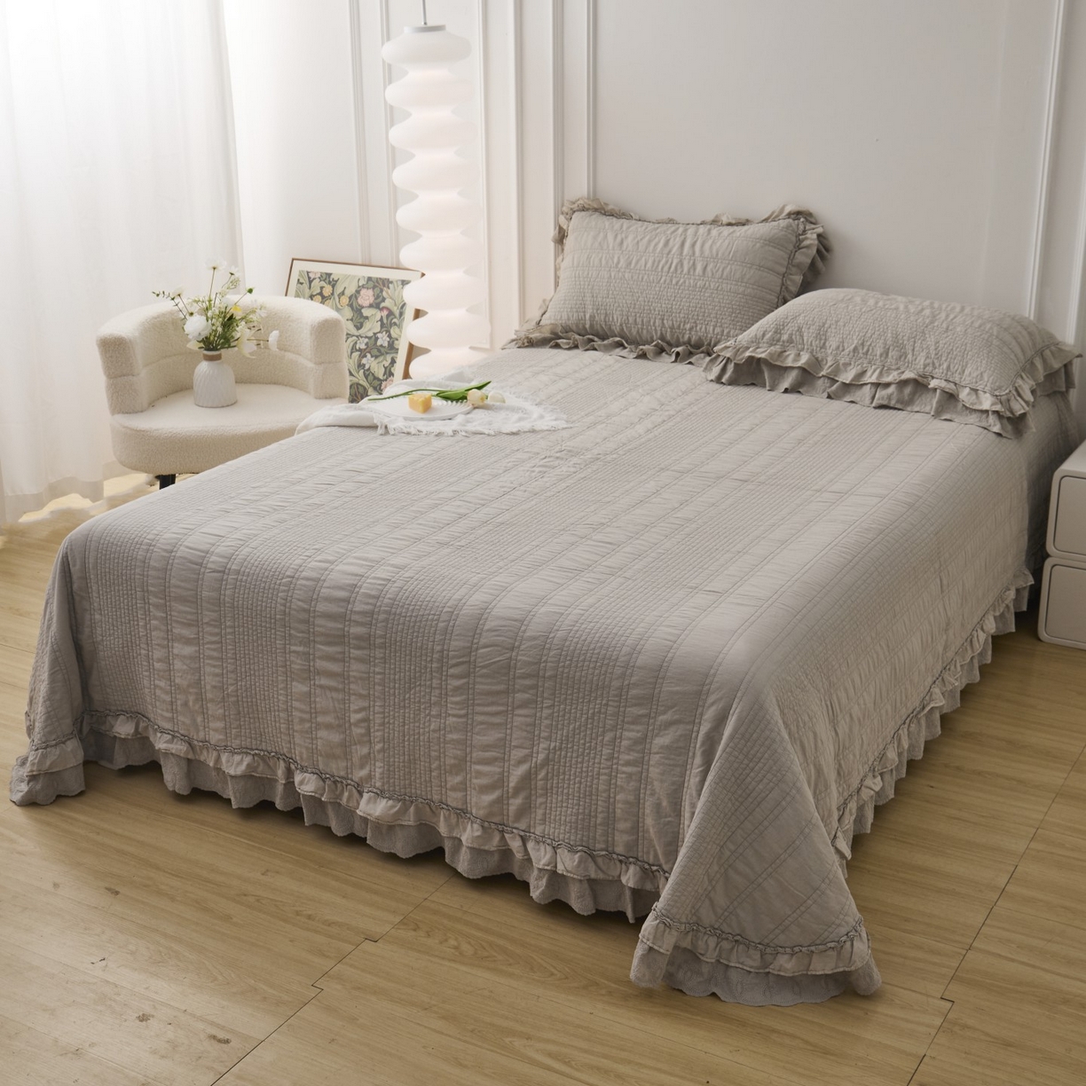 91家纺网 家纺一手货源 找家纺 上喜 2025新款全棉砂洗床盖新升级第五代 深灰