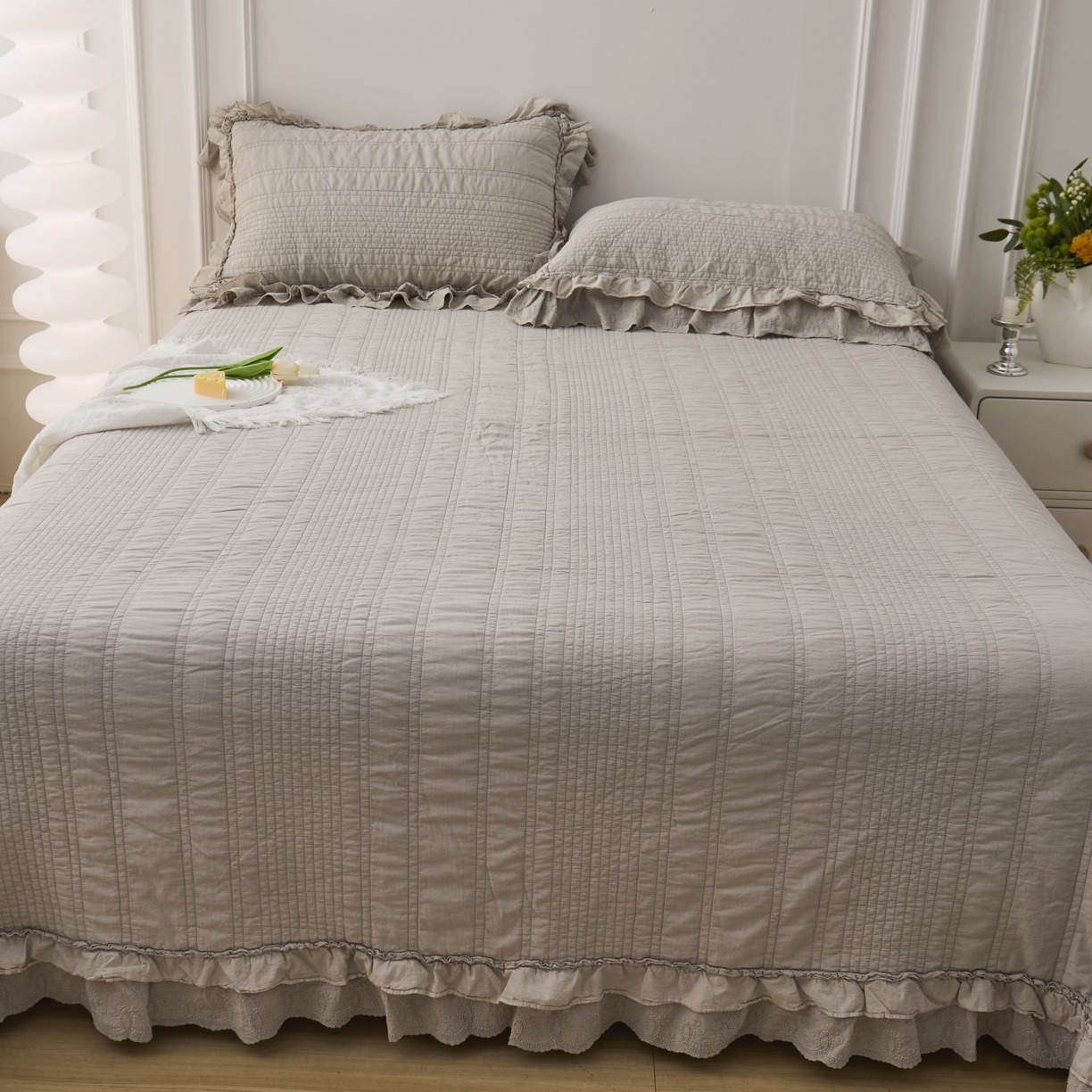 91家纺网 家纺一手货源 找家纺 上喜 2025新款全棉砂洗床盖新升级第五代 深灰