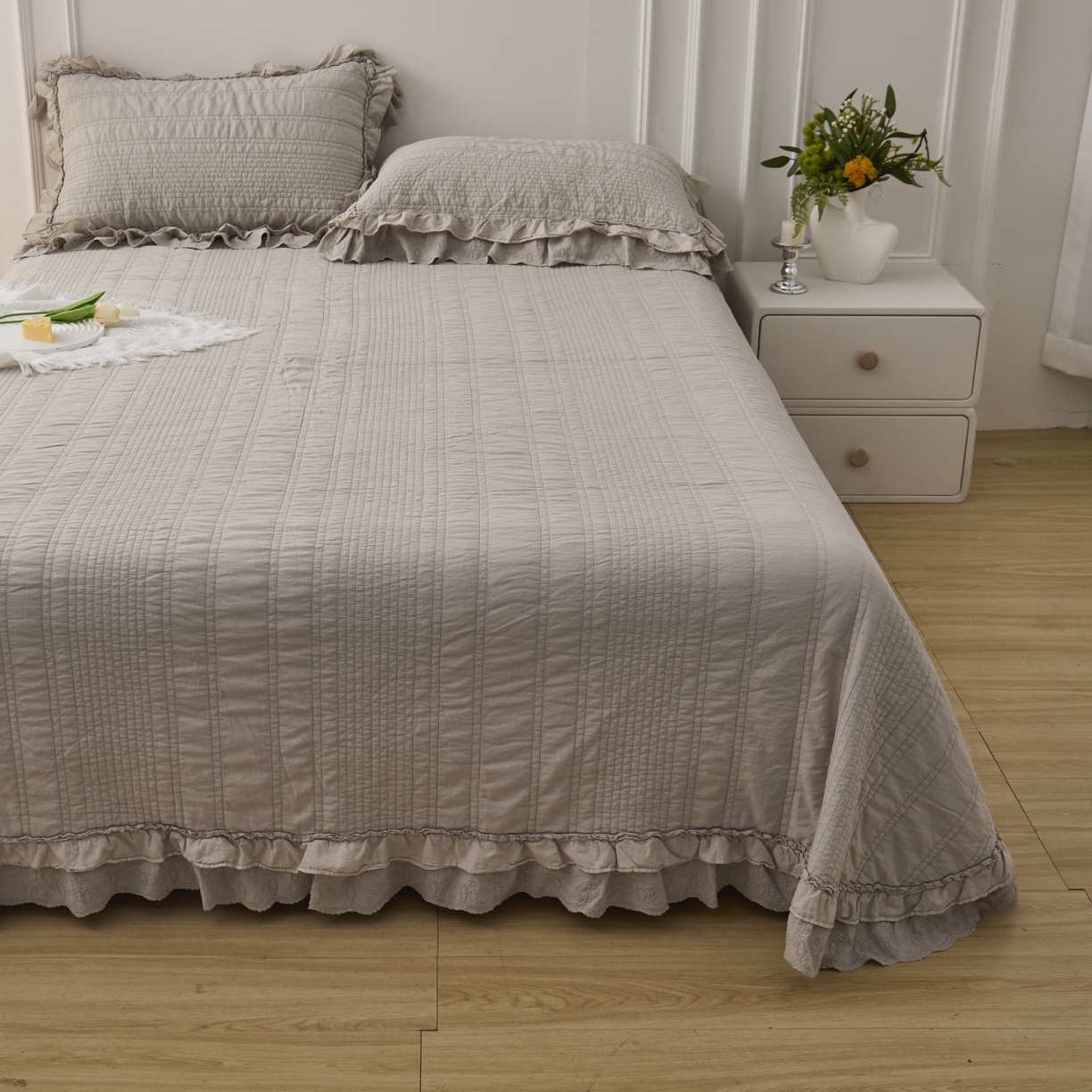 91家纺网 家纺一手货源 找家纺 上喜 2025新款全棉砂洗床盖新升级第五代 深灰