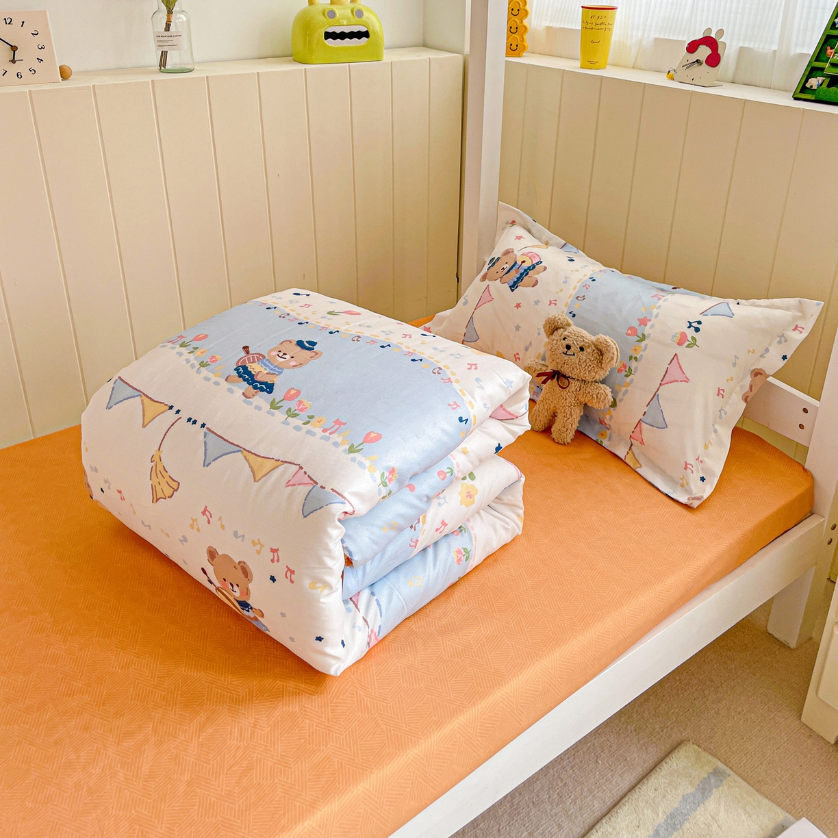 91家纺网 家纺一手货源 找家纺 楠沐家纺 2025新款芦荟棉印花学生宿舍上下铺四件套三件套 派对熊