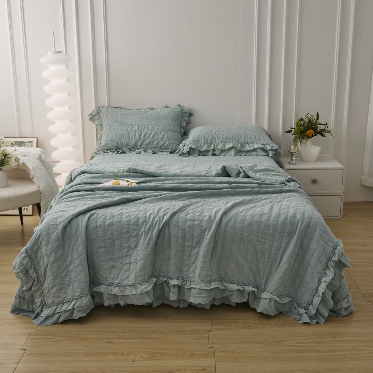 上喜 2025新款全棉砂洗床盖新升级第五代 湖蓝