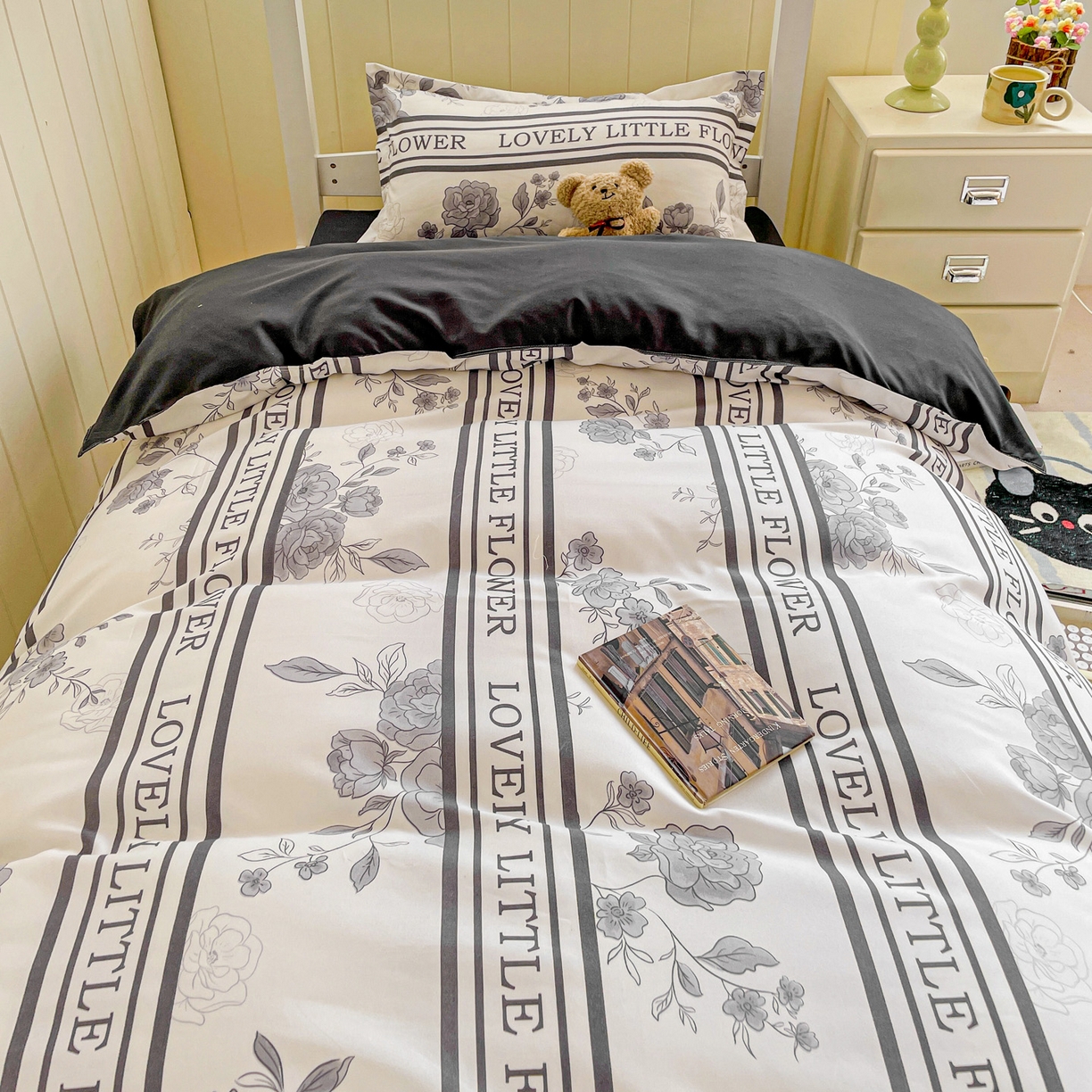 91家纺网 家纺一手货源 找家纺 楠沐家纺 2025新款芦荟棉印花学生宿舍上下铺四件套三件套 山茶花