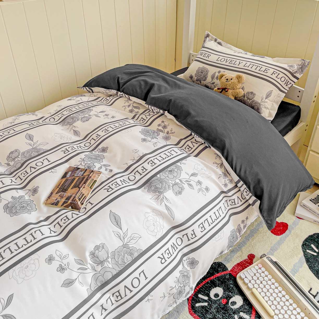 91家纺网 家纺一手货源 找家纺 楠沐家纺 2025新款芦荟棉印花学生宿舍上下铺四件套三件套 山茶花