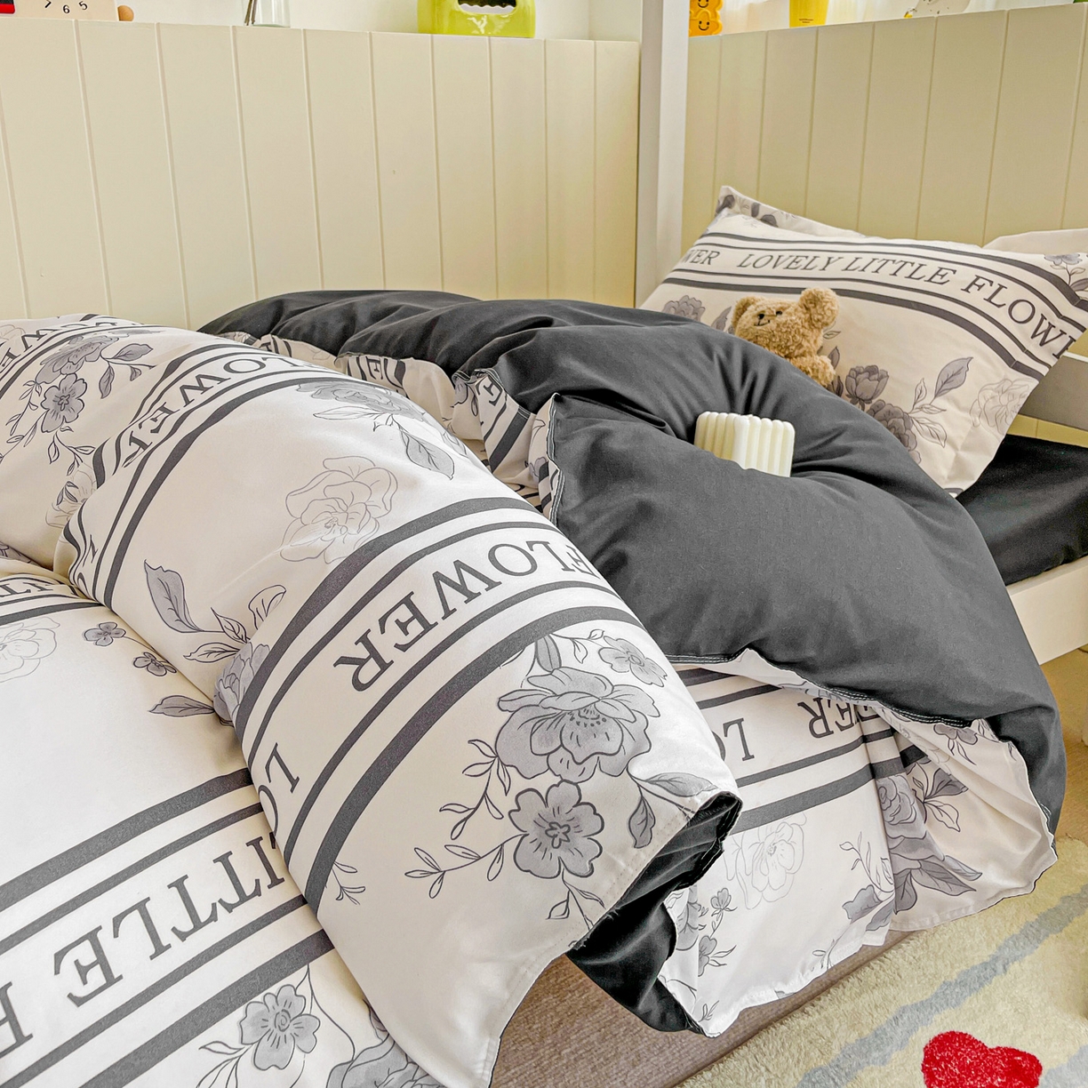 91家纺网 家纺一手货源 找家纺 楠沐家纺 2025新款芦荟棉印花学生宿舍上下铺四件套三件套 山茶花