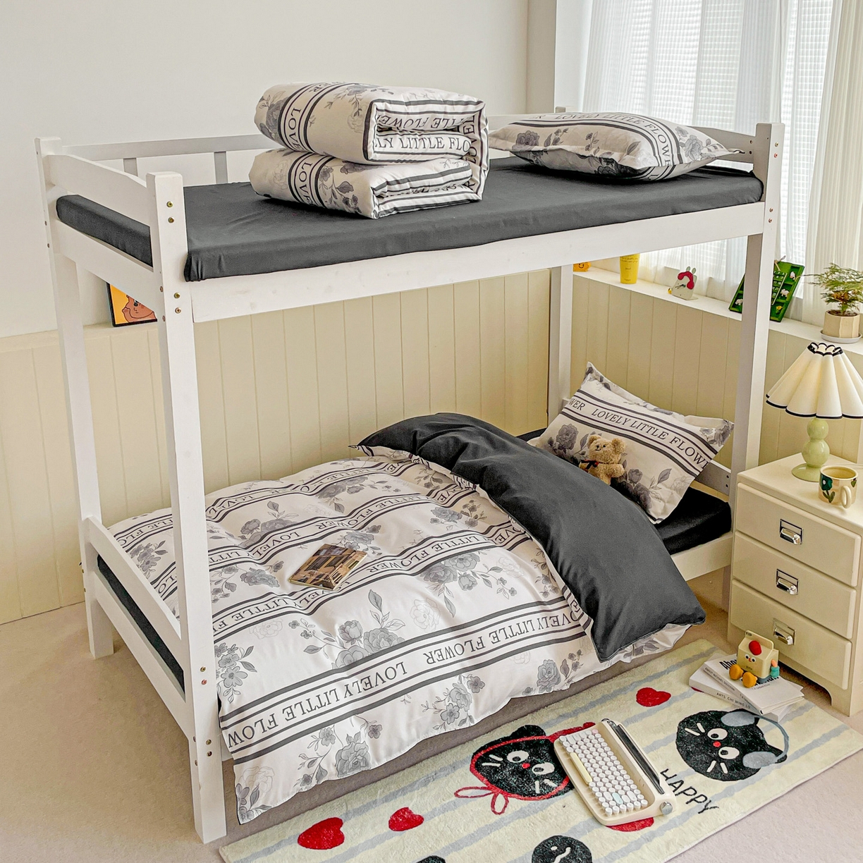 91家纺网 家纺一手货源 找家纺 楠沐家纺 2025新款芦荟棉印花学生宿舍上下铺四件套三件套 山茶花