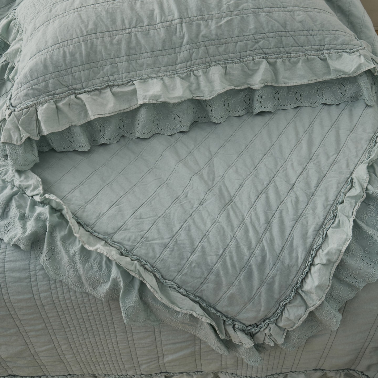 91家纺网 家纺一手货源 找家纺 上喜 2025新款全棉砂洗床盖新升级第五代 湖蓝