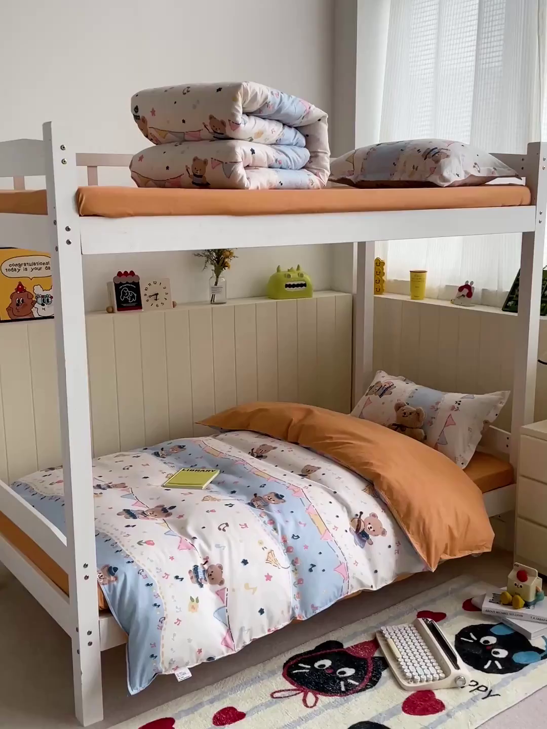 91家纺网 家纺一手货源 找家纺 楠沐家纺 2025新款芦荟棉印花学生宿舍上下铺四件套三件套 派对熊