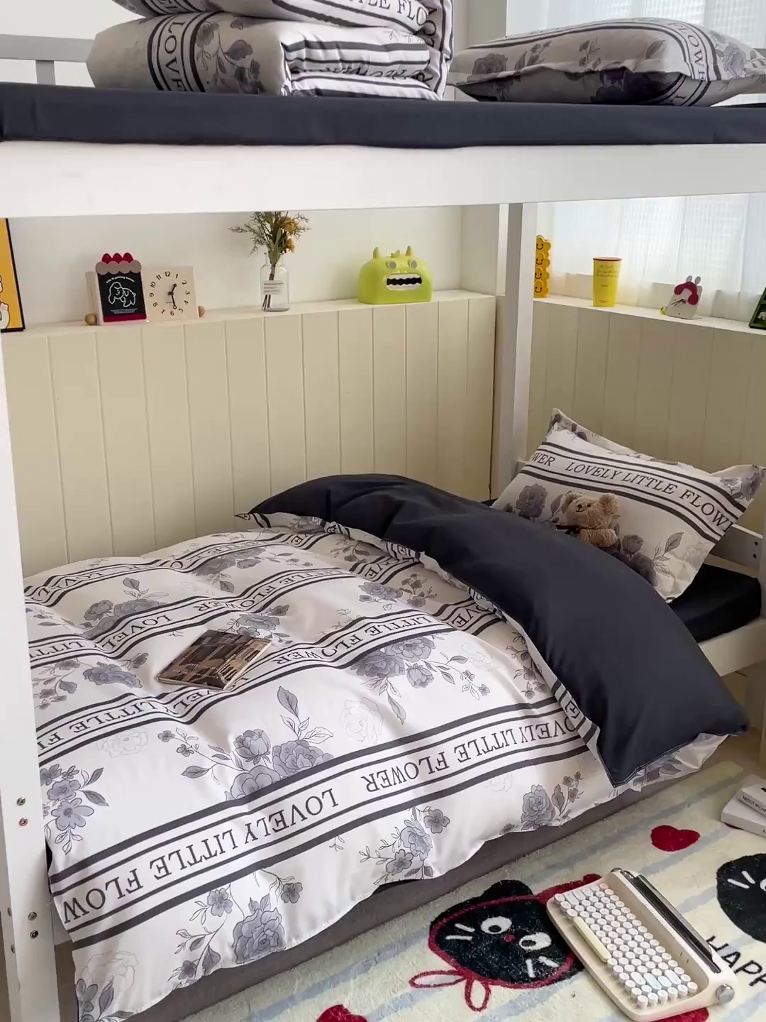 91家纺网 家纺一手货源 找家纺 楠沐家纺 2025新款芦荟棉印花学生宿舍上下铺四件套三件套 山茶花