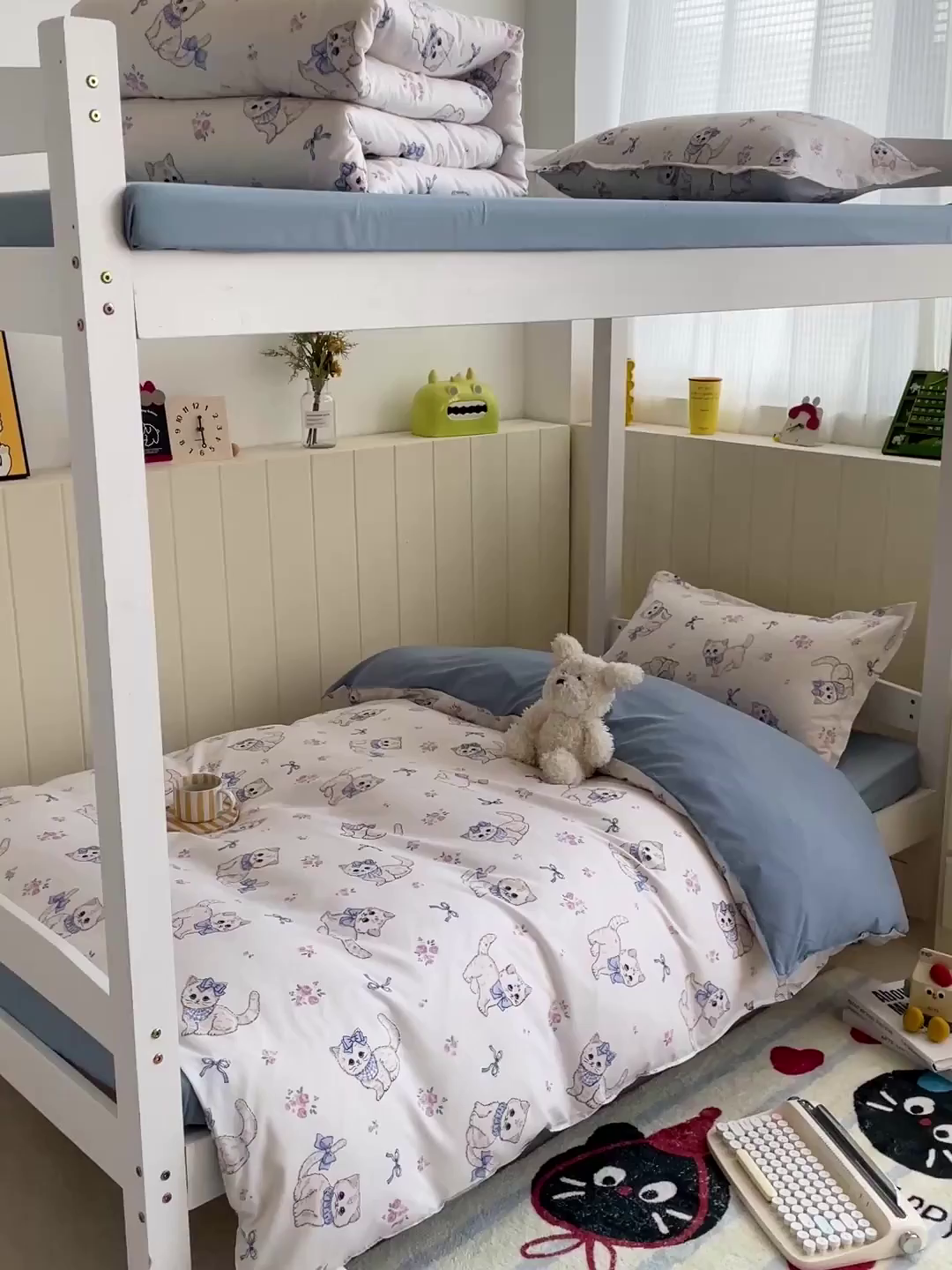 91家纺网 家纺一手货源 找家纺 楠沐家纺 2025新款芦荟棉印花学生宿舍上下铺四件套三件套 猫咪小姐