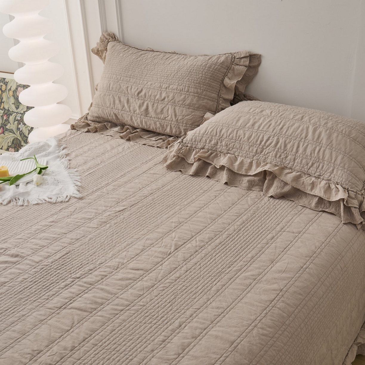 91家纺网 家纺一手货源 找家纺 上喜 2025新款全棉砂洗床盖新升级第五代 深咖