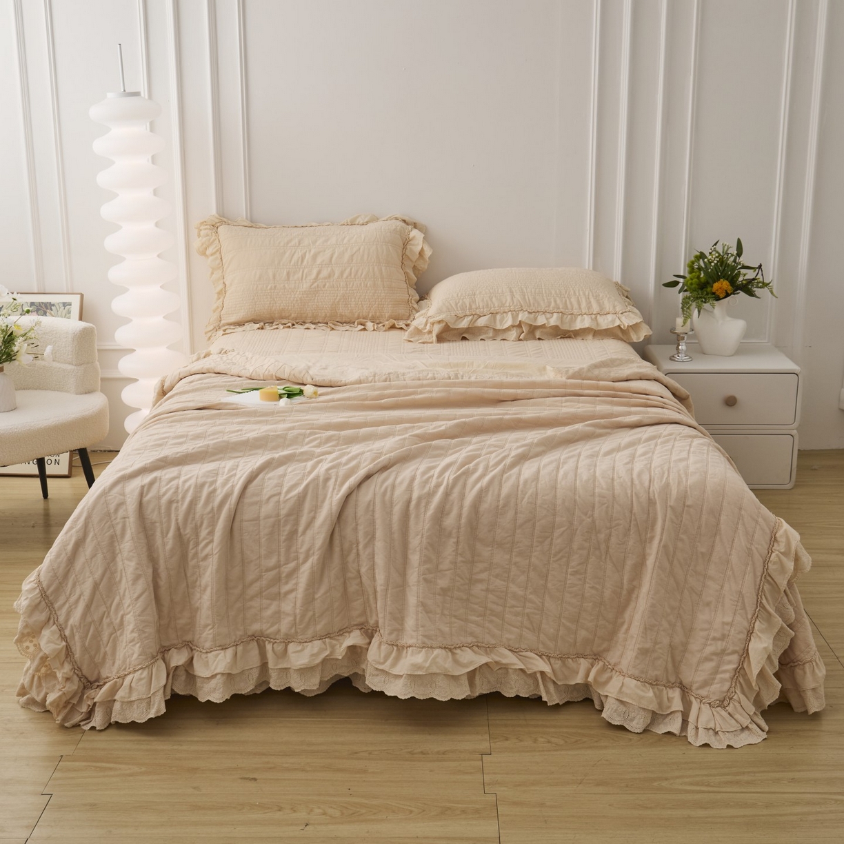 上喜 2025新款全棉砂洗床盖新升级第五代 奶油米