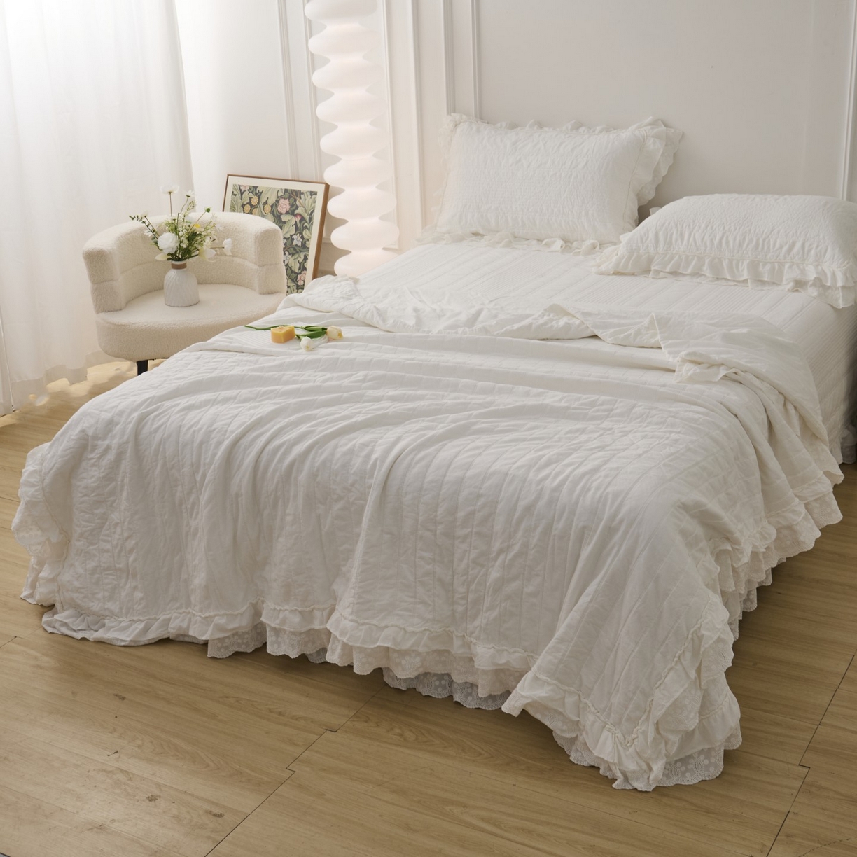 91家纺网 家纺一手货源 找家纺 上喜 2025新款全棉砂洗床盖新升级第五代 白色