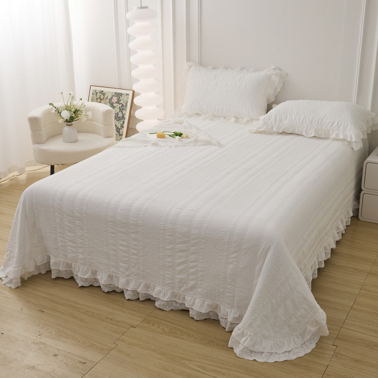 91家纺网 家纺一手货源 找家纺 上喜 2025新款全棉砂洗床盖新升级第五代 白色