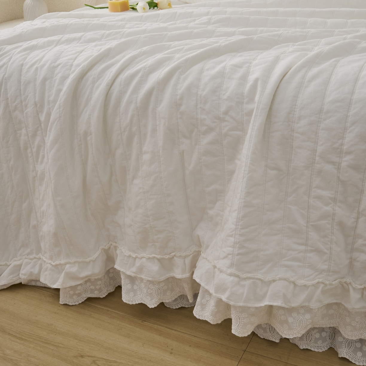 91家纺网 家纺一手货源 找家纺 上喜 2025新款全棉砂洗床盖新升级第五代 白色