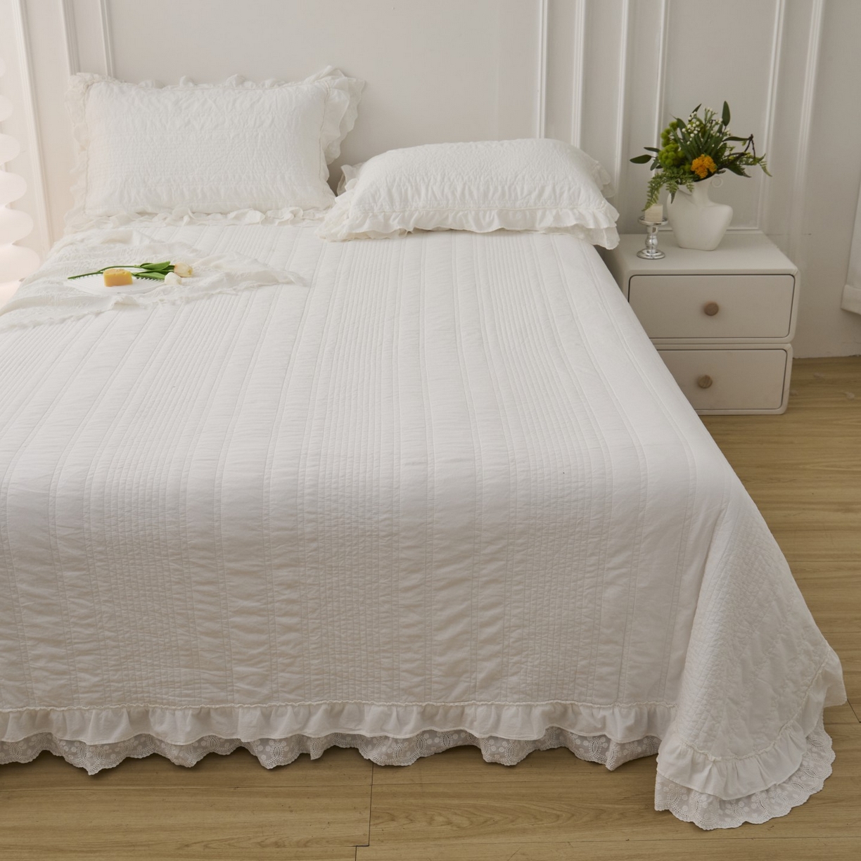 91家纺网 家纺一手货源 找家纺 上喜 2025新款全棉砂洗床盖新升级第五代 白色