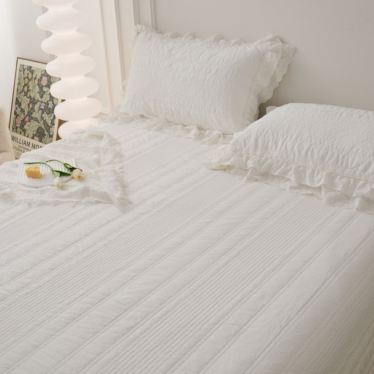 91家纺网 家纺一手货源 找家纺 上喜 2025新款全棉砂洗床盖新升级第五代 白色