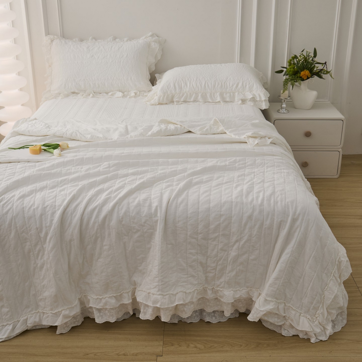 91家纺网 家纺一手货源 找家纺 上喜 2025新款全棉砂洗床盖新升级第五代 白色