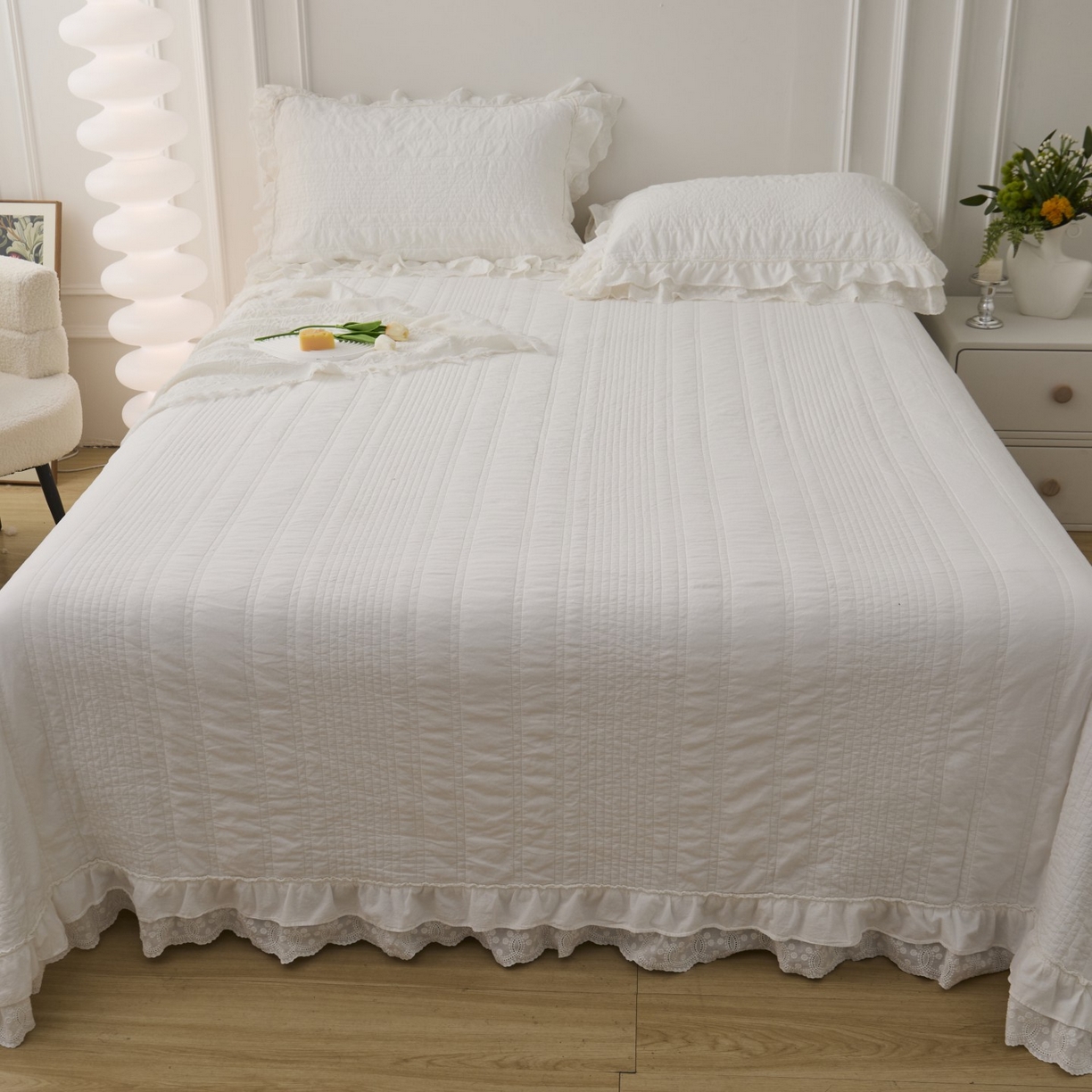 91家纺网 家纺一手货源 找家纺 上喜 2025新款全棉砂洗床盖新升级第五代 白色