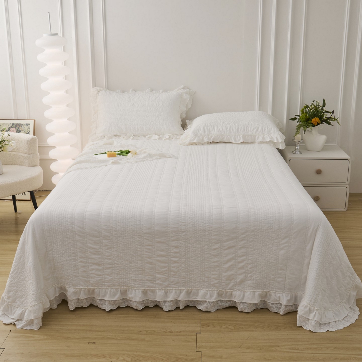 91家纺网 家纺一手货源 找家纺 上喜 2025新款全棉砂洗床盖新升级第五代 白色