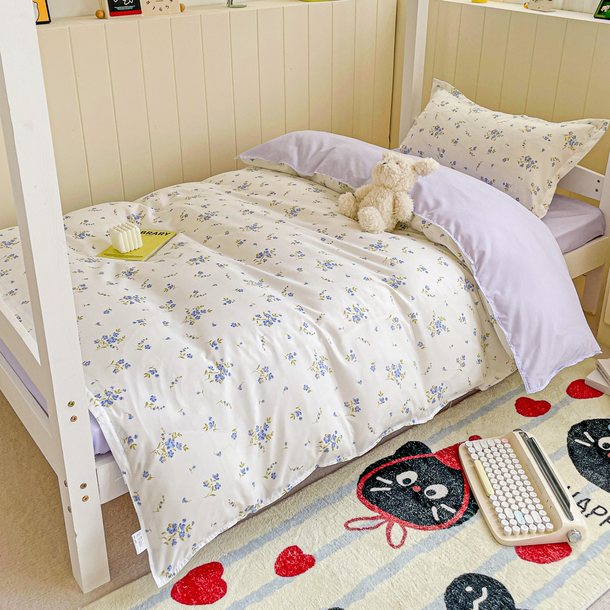 91家纺网 家纺一手货源 找家纺 楠沐家纺 2025新款芦荟棉印花学生宿舍上下铺四件套三件套 紫色浪漫