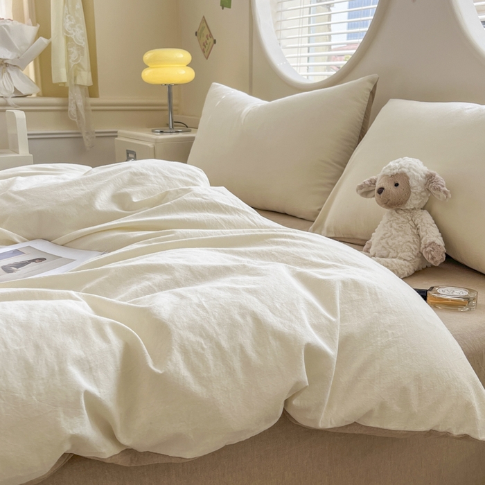 91家纺网 家纺一手货源 找家纺 菡宝 【不断货 预留5公分缩水】a类母婴级纯棉全棉色织水洗棉四件套 支持定制定做尺寸 奶昔白米卡其