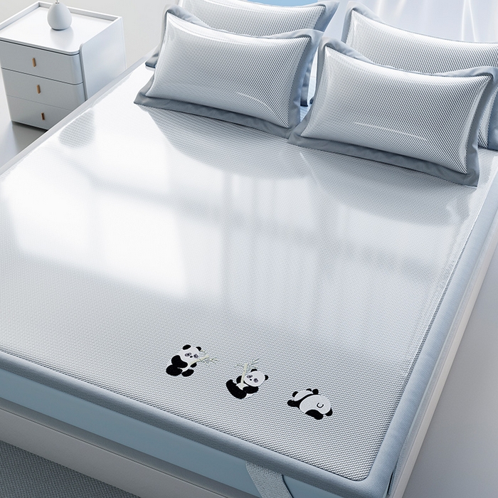 91家纺网 家纺一手货源 找家纺 莱家富 2025新款凉感冰丝藤席-白熊日记 床席-淡雅灰