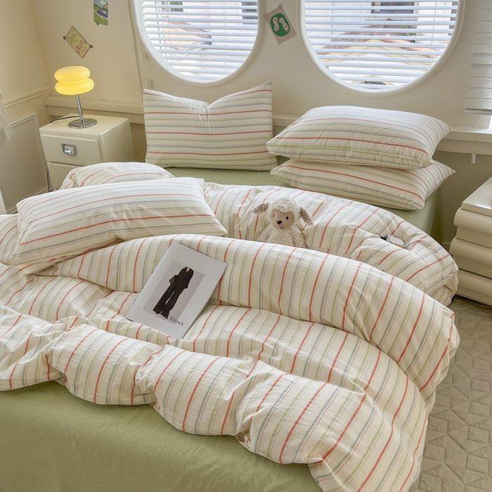 91家纺网 家纺一手货源 找家纺 菡宝 【不断货 预留5公分缩水】a类母婴级纯棉全棉色织水洗棉四件套 支持定制定做尺寸 且乐-绿青年