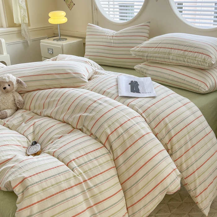 91家纺网 家纺一手货源 找家纺 菡宝 【不断货 预留5公分缩水】a类母婴级纯棉全棉色织水洗棉四件套 支持定制定做尺寸 且乐-绿青年