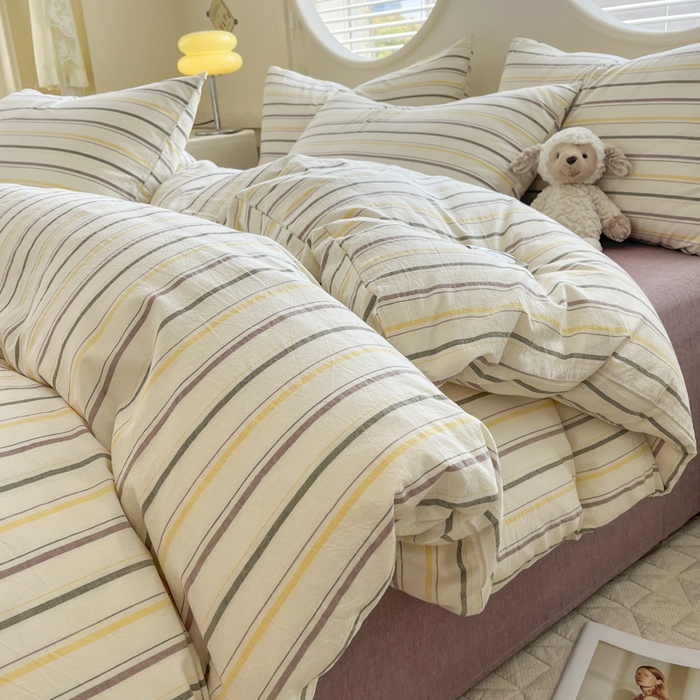 菡宝 【不断货 预留5公分缩水】a类母婴级纯棉全棉色织水洗棉四件套 支持定制定做尺寸 且乐-紫青年