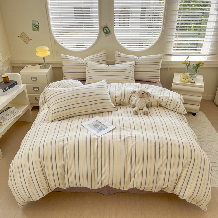 91家纺网 家纺一手货源 找家纺 菡宝 【不断货 预留5公分缩水】a类母婴级纯棉全棉色织水洗棉四件套 支持定制定做尺寸 且乐-紫青年