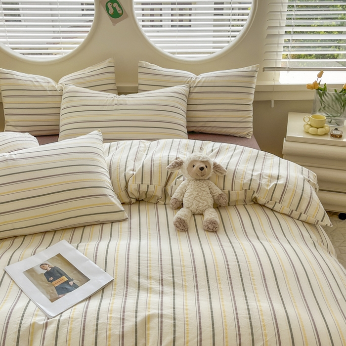 91家纺网 家纺一手货源 找家纺 菡宝 【不断货 预留5公分缩水】a类母婴级纯棉全棉色织水洗棉四件套 支持定制定做尺寸 且乐-紫青年