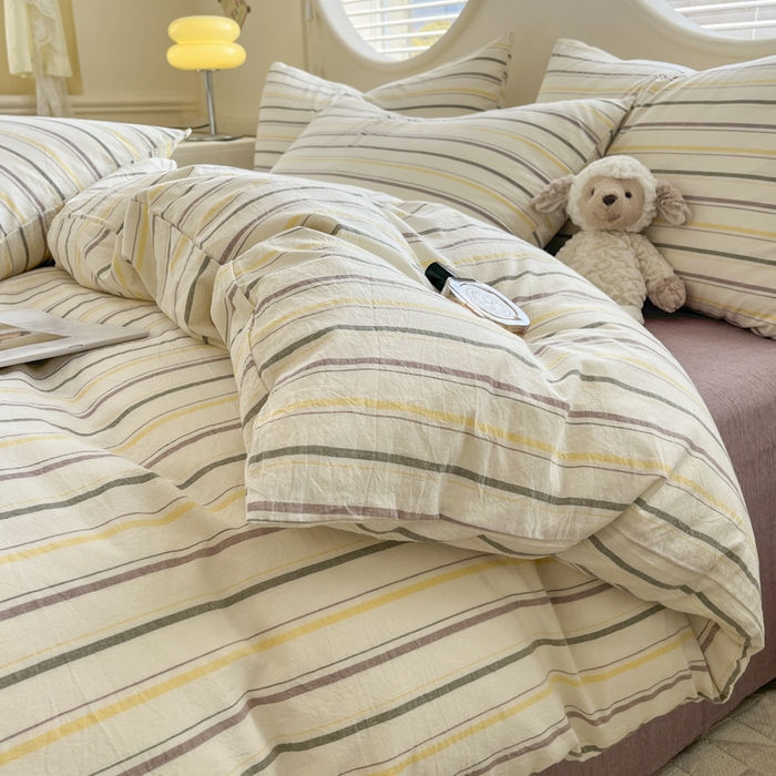 91家纺网 家纺一手货源 找家纺 菡宝 【不断货 预留5公分缩水】a类母婴级纯棉全棉色织水洗棉四件套 支持定制定做尺寸 且乐-紫青年