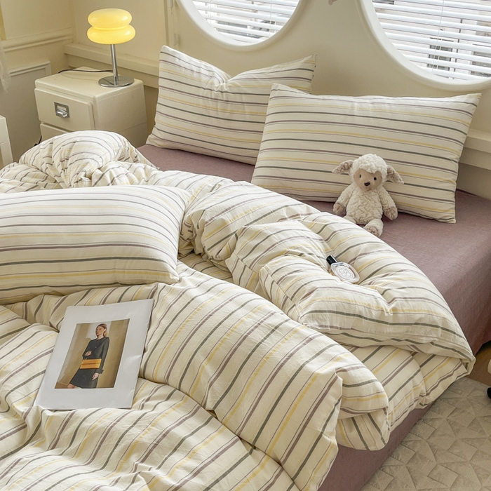 91家纺网 家纺一手货源 找家纺 菡宝 【不断货 预留5公分缩水】a类母婴级纯棉全棉色织水洗棉四件套 支持定制定做尺寸 且乐-紫青年