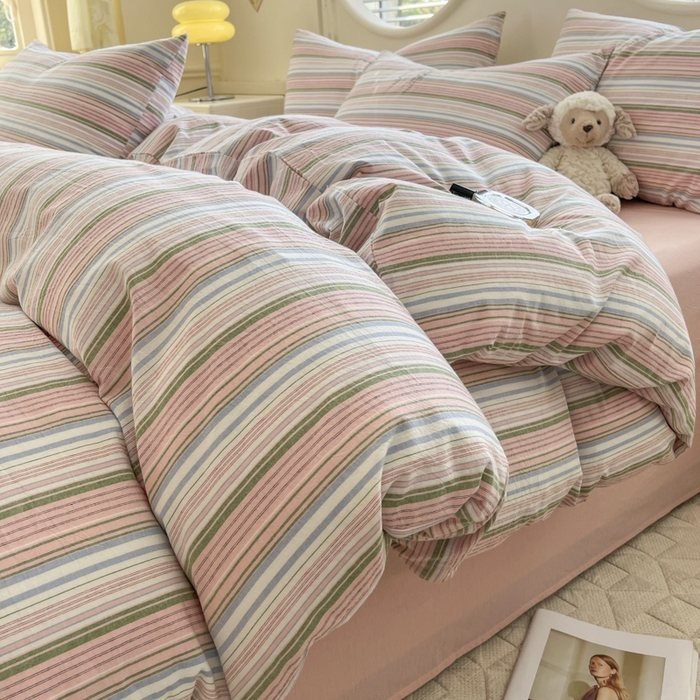 菡宝 【不断货 预留5公分缩水】a类母婴级纯棉全棉色织水洗棉四件套 支持定制定做尺寸 夏沫-可可粉