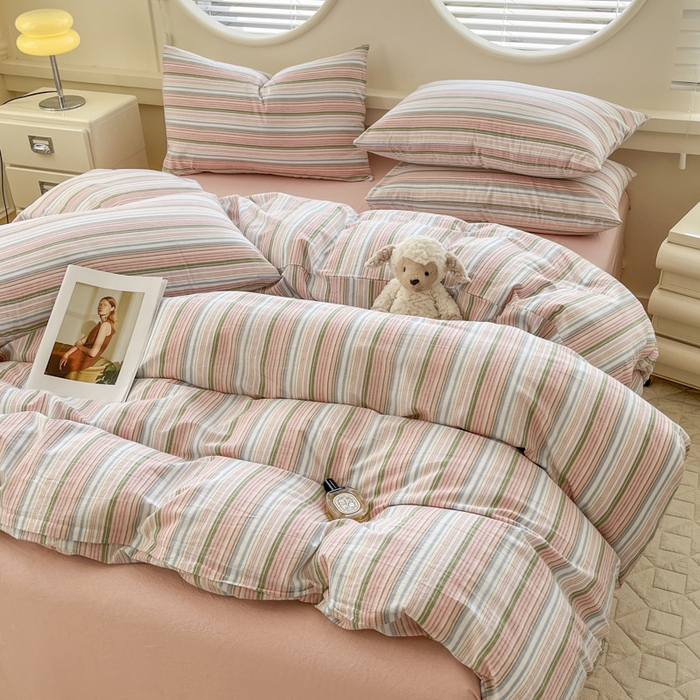 91家纺网 家纺一手货源 找家纺 菡宝 【不断货 预留5公分缩水】a类母婴级纯棉全棉色织水洗棉四件套 支持定制定做尺寸 夏沫-可可粉