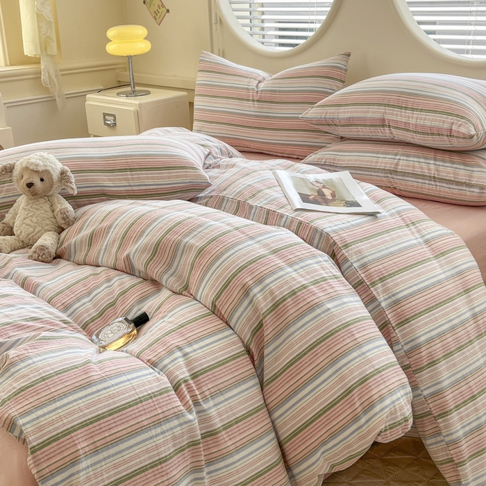 91家纺网 家纺一手货源 找家纺 菡宝 【不断货 预留5公分缩水】a类母婴级纯棉全棉色织水洗棉四件套 支持定制定做尺寸 夏沫-可可粉