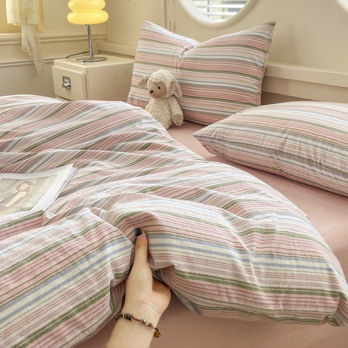 91家纺网 家纺一手货源 找家纺 菡宝 【不断货 预留5公分缩水】a类母婴级纯棉全棉色织水洗棉四件套 支持定制定做尺寸 夏沫-可可粉