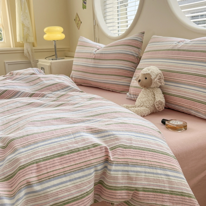 91家纺网 家纺一手货源 找家纺 菡宝 【不断货 预留5公分缩水】a类母婴级纯棉全棉色织水洗棉四件套 支持定制定做尺寸 夏沫-可可粉