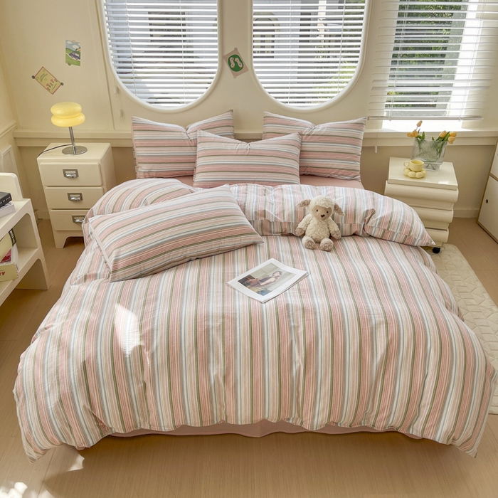 91家纺网 家纺一手货源 找家纺 菡宝 【不断货 预留5公分缩水】a类母婴级纯棉全棉色织水洗棉四件套 支持定制定做尺寸 夏沫-可可粉