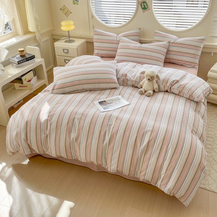 91家纺网 家纺一手货源 找家纺 菡宝 【不断货 预留5公分缩水】a类母婴级纯棉全棉色织水洗棉四件套 支持定制定做尺寸 夏沫-可可粉