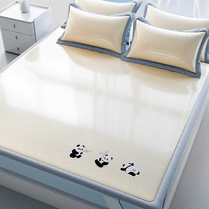 91家纺网 家纺一手货源 找家纺 莱家富 2025新款凉感冰丝藤席-白熊日记 床席-柠檬黄