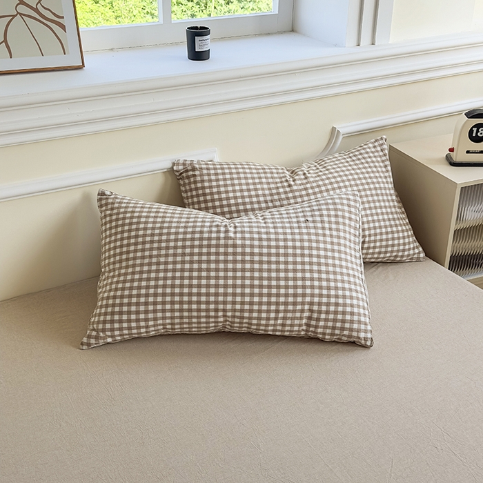 91家纺网 家纺一手货源 找家纺 菡宝 【不断货 预留5公分缩水】a类母婴级纯棉全棉色织水洗棉四件套 支持定制定做尺寸 棕小格