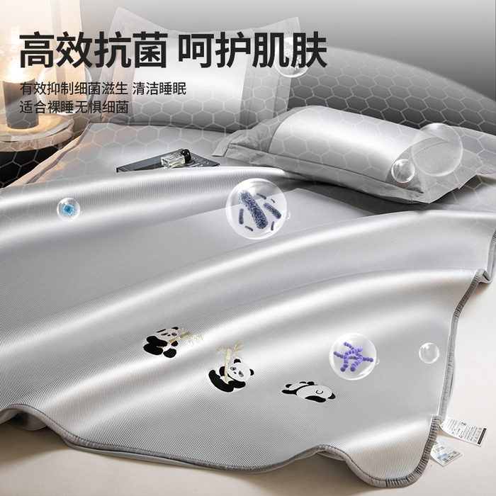 91家纺网 家纺一手货源 找家纺 莱家富 2025新款凉感冰丝藤席-白熊日记 床笠-淡雅灰